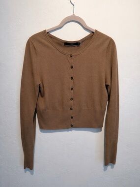 Jenni Kayne Cropped Button-Front Cardigan in Camel Brown